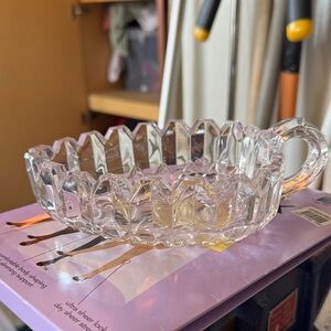 Clear Glass Candy Dish w Lead Crystal Vintage
